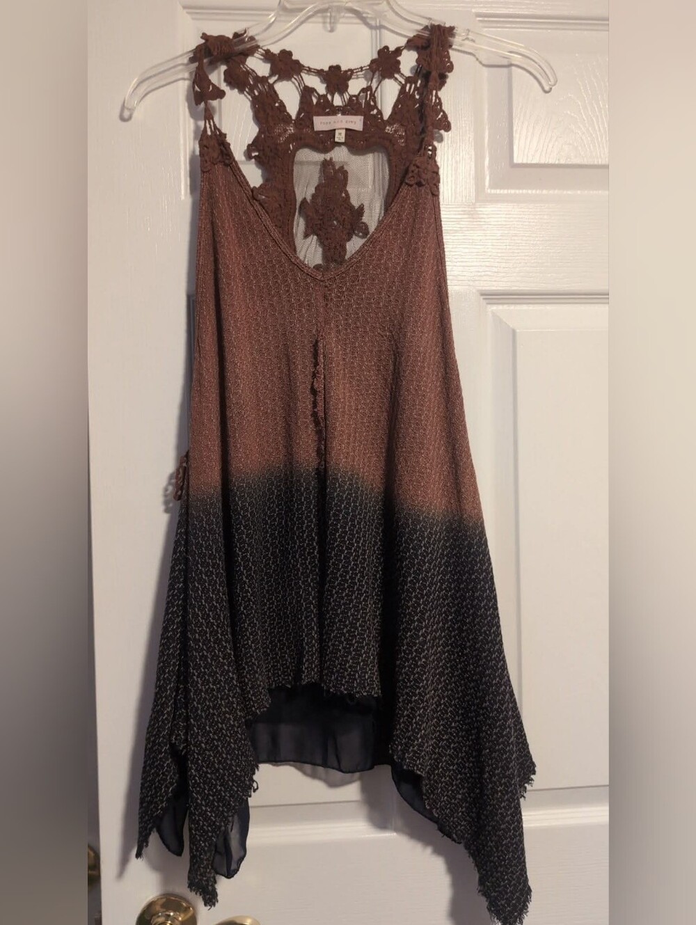Rose & Gray Ombre Crochet Lace Racerback Sharkbite Tunic Tank Top